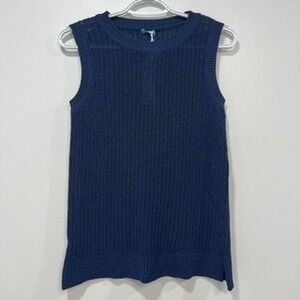 J Mclaughlin Lena‎ Sweater XS NWT $168 Sleeveless Scoop Knit Navy Blue Solid